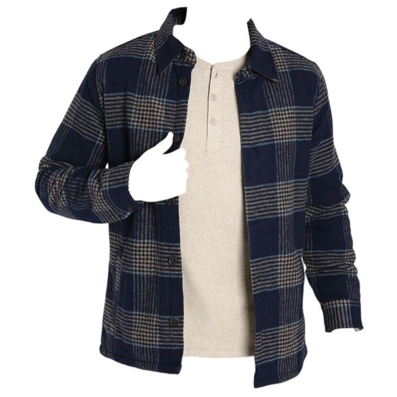 Jachs NY Sherpa Lined Blue Plaid Shirt Jacket Wool Blend Men L Buttons Pockets